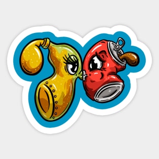 Beer and Soda Cola Kissing Mascot Character Cartoon Sticker